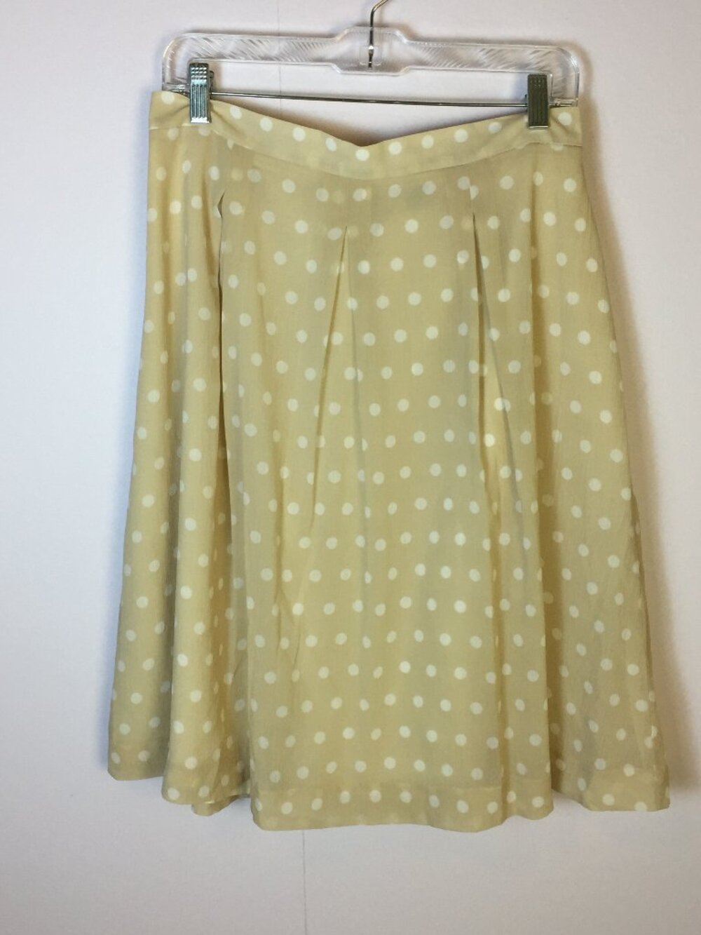Ann Taylor A-line Flared Skirt Size 8 Womans Beige White Polka Dot Pleated Lined